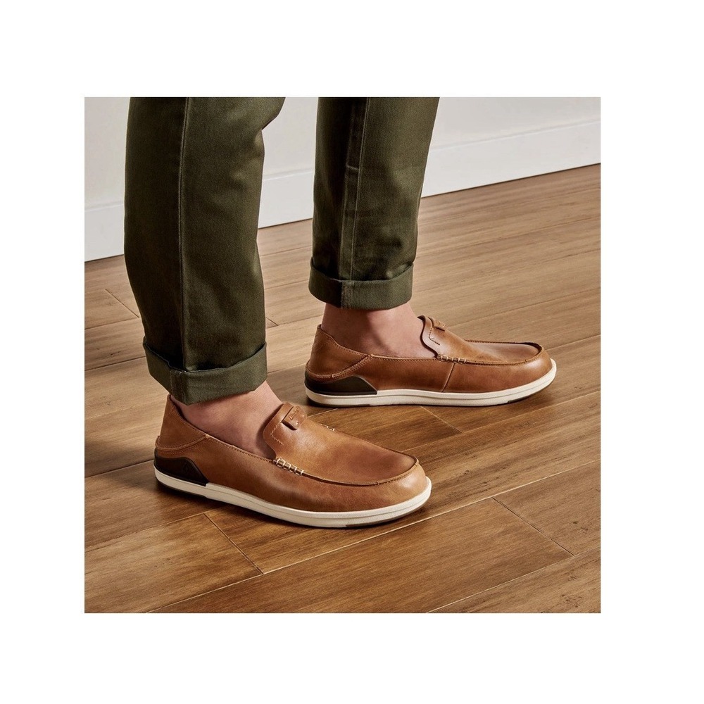 OLUKAI Men's 'Kakaha' Convertible Leather Slip-On Loafers Fox Tan 9.5 US